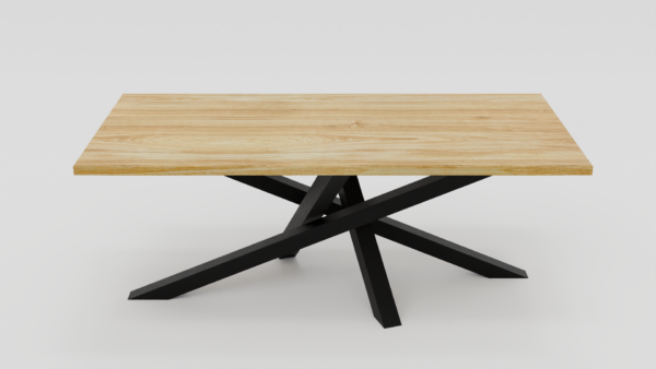 Stół z jasnym blatem i ciemną podstawą