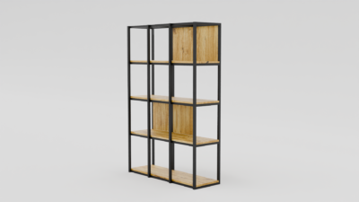 Drewniane półki w metalowej ramie