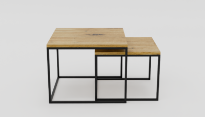 Stoliki o drewnianym blacie i metalowej podstawie