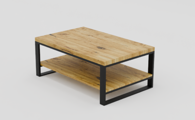 Solidny stolik z drewnianym blatem i metalem