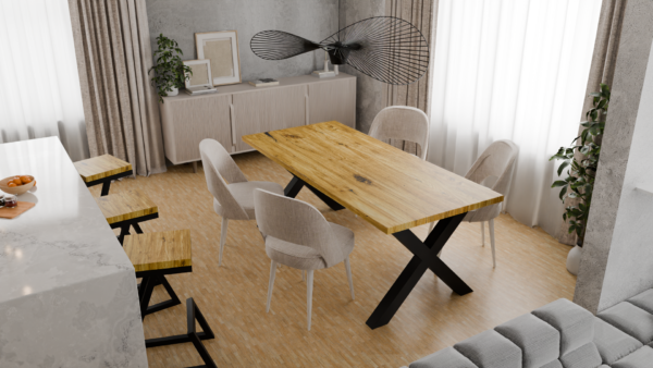 Duży stół z jasnego drewna w nowoczesnym stylu
