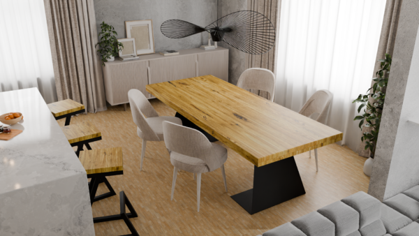 Nowoczesny drewniany stół z industrialnymi akcentami