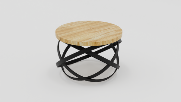 Stolik kawowy z drewnianym blatem i geometrycznym stelażem
