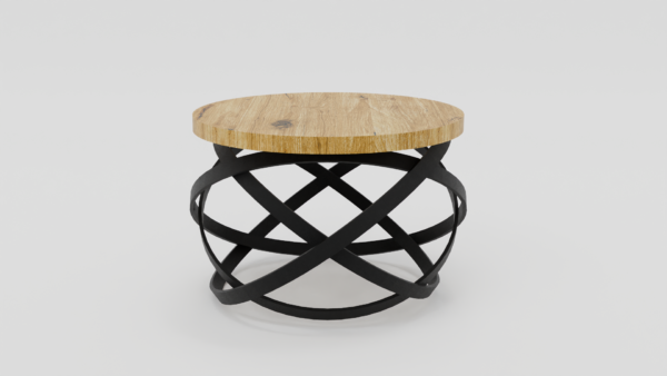 Designerski stolik z krzyżującą się metalową konstrukcją