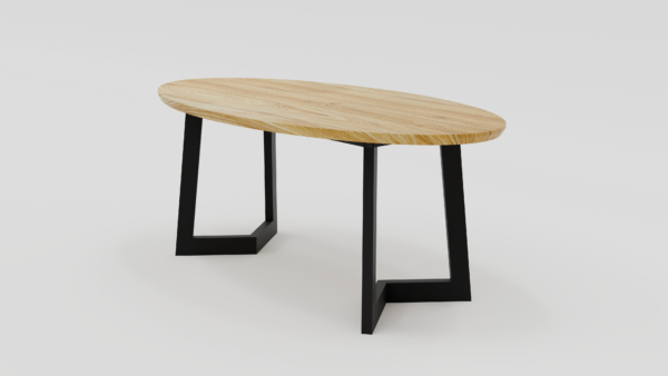 owalny stół z litego dębu na metalowych nogach