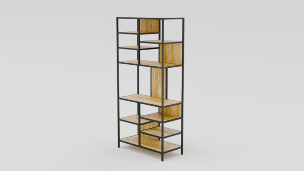 Regał w stylu loftowym z drewnianymi elementami