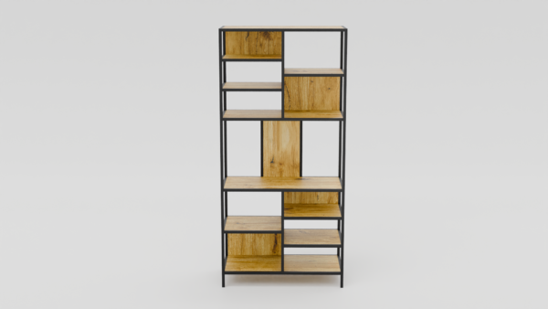 Industrialny regał na książki z asymetrycznym designem