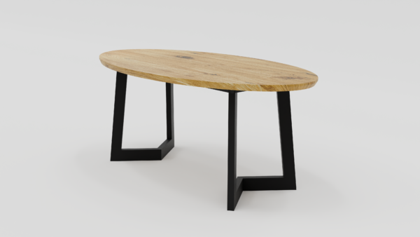 owalny stół na metalowych nogach