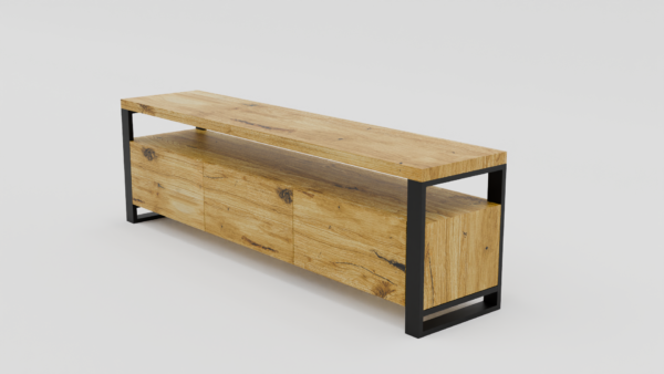 Drewniana szafka z czarną metalową ramą