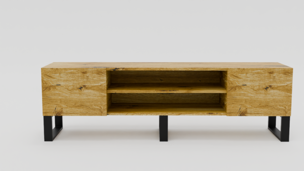 Szafka z naturalnego drewna i metalowymi bokami