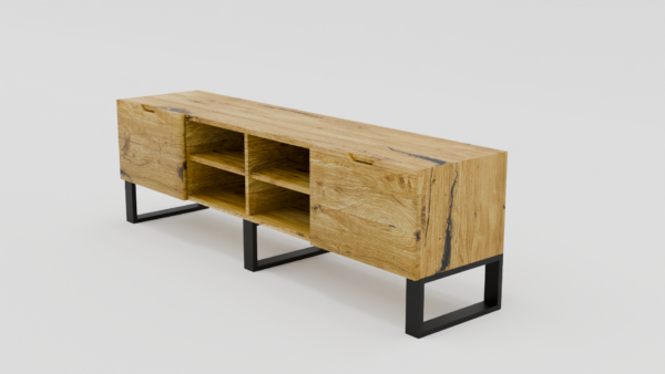 Drewniany mebel z otwartym i zamkniętym schowkiem