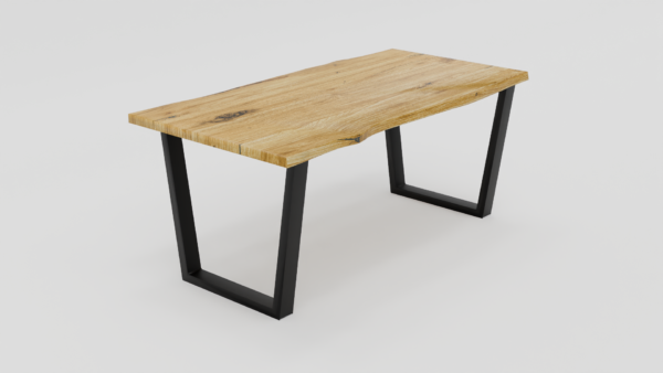 Naturalne drewno i czarny metal w designerskim stole