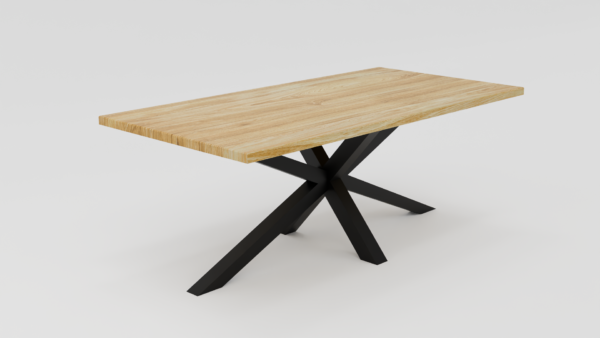 stół drewniany o czarnej podstawie