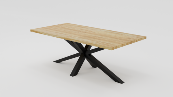 stół drewniany o czarnej podstawie
