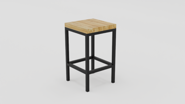 Wysoki stołek z drewnianym siedziskiem