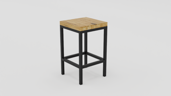 Drewniane siedzisko na czarnej konstrukcji