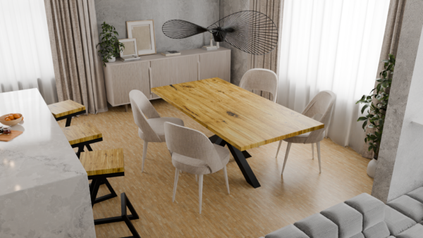 Solidny stół na czarnych metalowych nogach