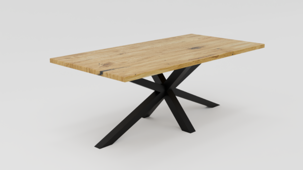 stół drewniany o czarnej podstawie