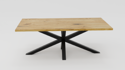 stół drewniany o czarnej podstawie