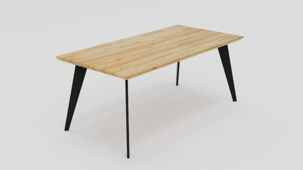 Drewniany blat na czarnych metalowych podporach