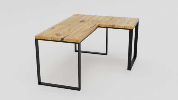 Blat drewniany z metalowymi ramami w kształcie L