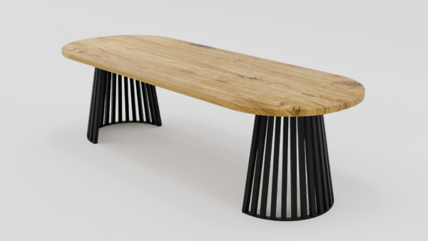 Drewniany stół z metalowymi czarnymi nogami