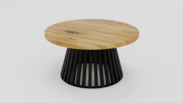 Minimalistyczny stolik z jasnym blatem i prostą konstrukcją