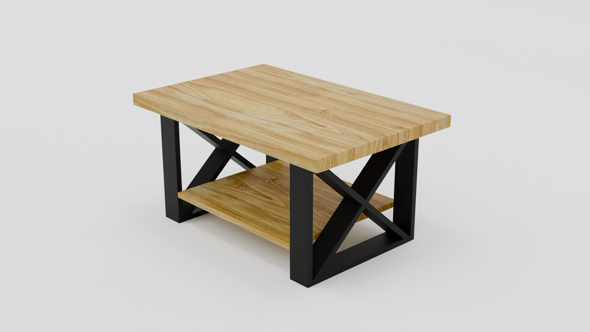 drewniany stolik z podstawą w kształcie x