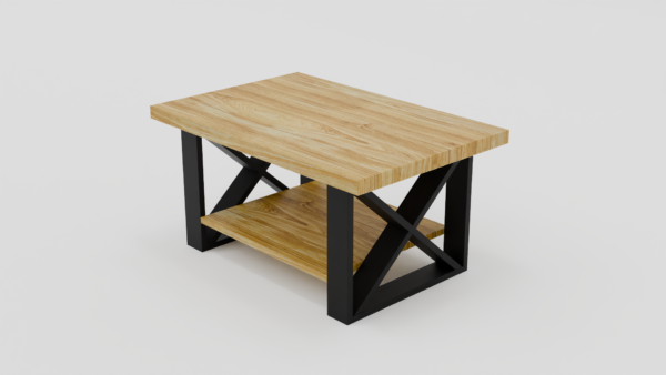 Stolik o solidnym blacie i czarnych nogach