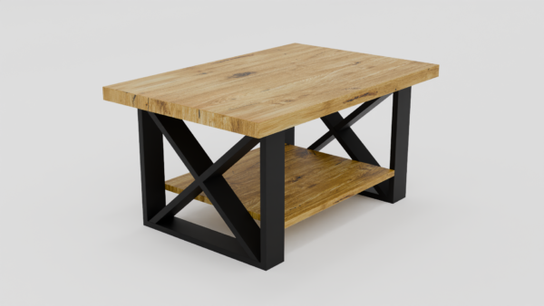 Drewniany stolik z dodatkowymi miejscami na przechowywanie