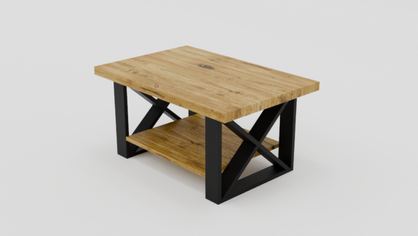 Stolik kawowy z drewnianym blatem i półką