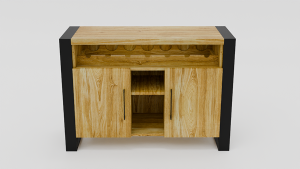 Drewniana komoda z czarnymi metalowymi bokami