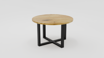 okrągły stół drewniany na czarnych metalowych nogach