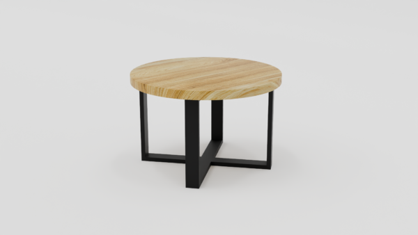 dębowy stolik z czarną podstawą