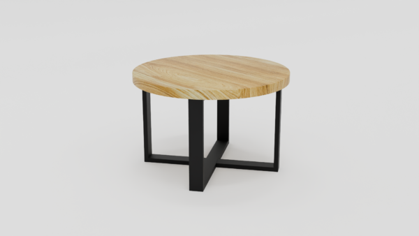 drewniany stolik z czarną podstawą