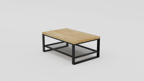 stolik prostokątny z półką drewniany z metalowymi nogami 2b