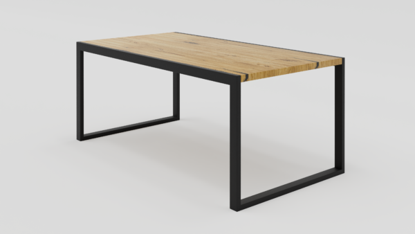 stół z litego dębu z metalowymi nogami