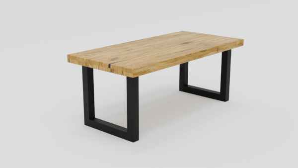 stół prostokątny na czarnych metalowych nogach z litego dębu
