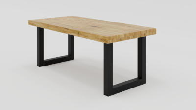 stół z sękami prostokątny na czarnych metalowych nogach