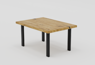 stolik 1d - prostokątny na metalowych nogach i blatem z litego drewna dębowego