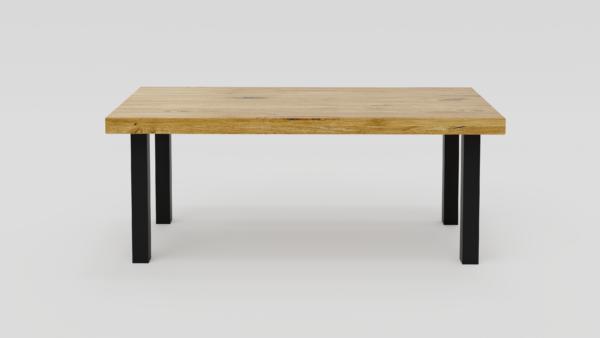 dębowy stół na czarnych metalowych nogach