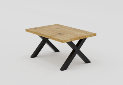 stolik nr 11 - prostokątny na metalowych nogach z blatem z litego drewna dębowego