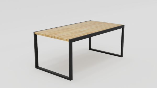 stół z blatem dębowym i metalowymi nogami