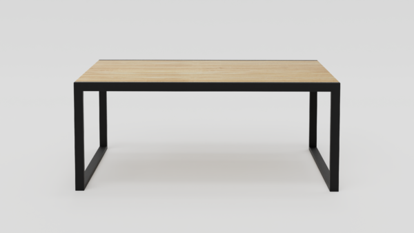 stół z dębowym blatem z metalowymi nogami