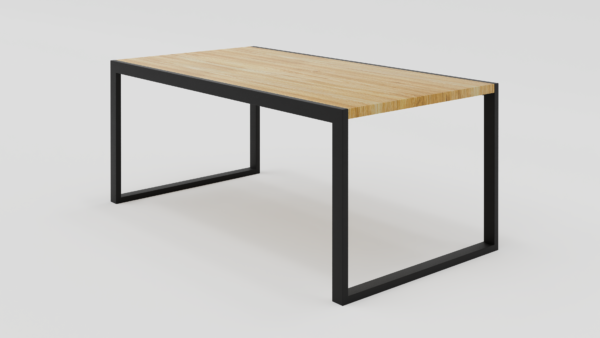 stół dębowy z metalowymi nogami