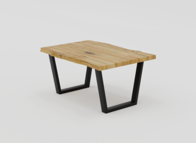 stolik kawowy prostokątny z litego drewna dębowego na metalowych nogach