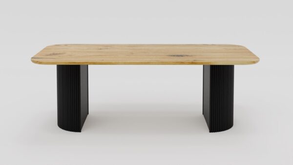 stół na metalowych nogach z blatem z litego drewna