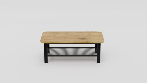 Nowoczesny stolik kawowy dębowy z zaokrąglonymi narożnikami na stalowych nogach | Stolik 2D - obrazek 2