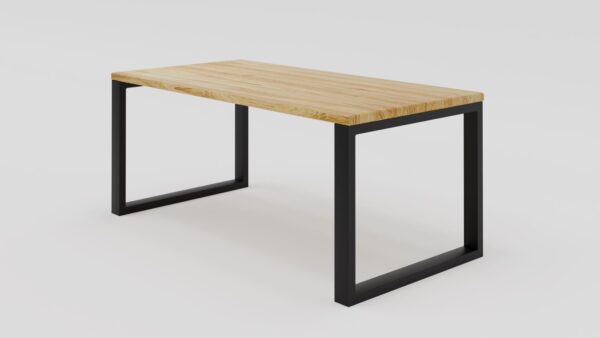 Klastyczny stół dębowy ze zlicowanym blatem i metalowymi nogami typu U | Stół 2D - obrazek 4