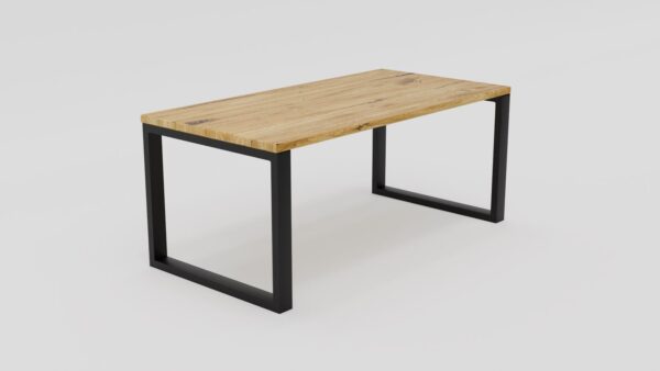 Klastyczny stół dębowy ze zlicowanym blatem i metalowymi nogami typu U | Stół 2D - obrazek 5